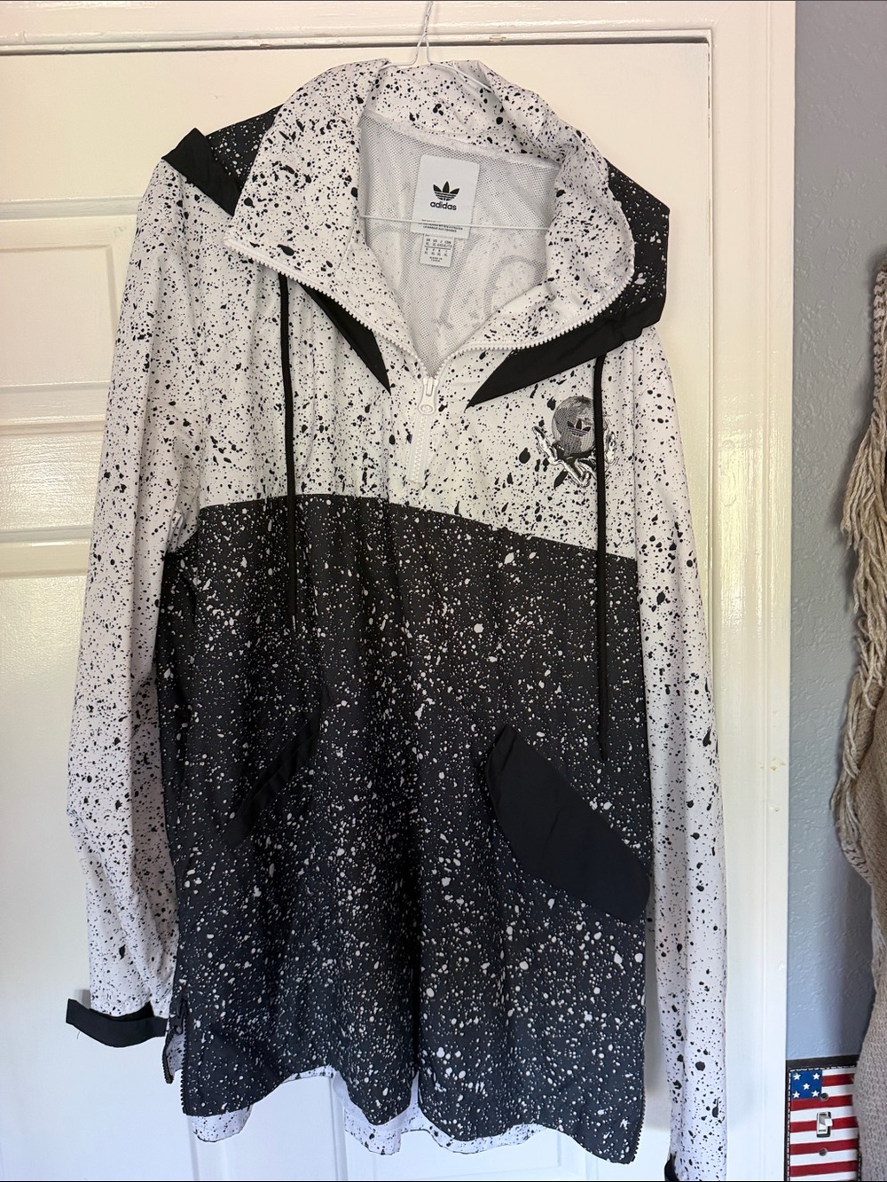 adidas Black & White Splatter Hooded Bomber Jacket